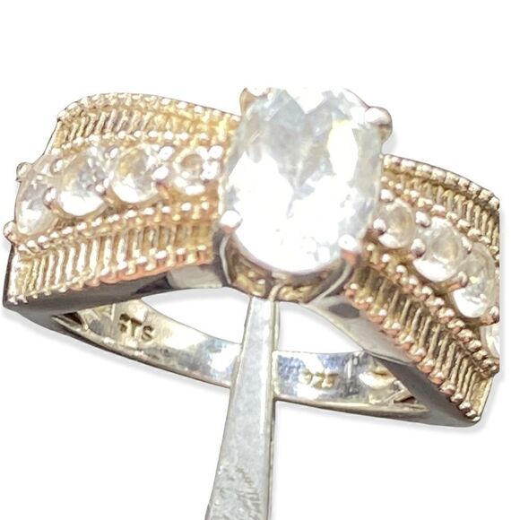 Aquamarine 9 stone ring I. Sterling silver marked 925 & GTS tested size 6 - Picture 7 of 15